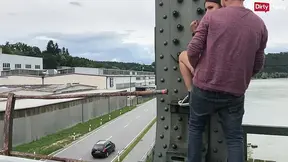 Amateur couple risks it all with a public fuck on a bridge
