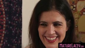 Hot GILF and MILF in pantyhose get intimate with each other