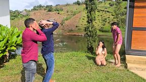 Teen employee gets caught and drilled by ranch owner's girlfriend and her hunk boyfriend