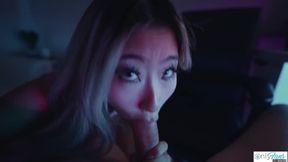 Sexy Asian Teen Raya Steele Massages My Cock With Her Throat!