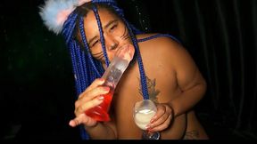 Slutty Milf Chugs Milk While Fingering Her Tight Shithole