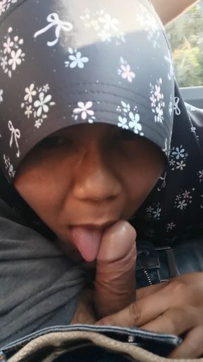 Teacher sucks a man's cock while driving