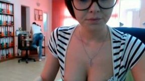 Amateur short haired four eyed babe exposes me her nice big tits
