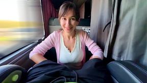 Hotwife gives sloppy blowjob on public bus