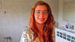 Pretty redhead coworker enjoys deep throat and fucked in amateur homemade POV