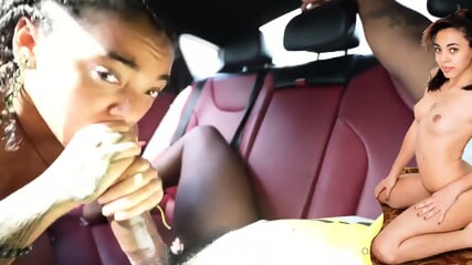 teen ebony BBC CAR BLOWJOB finish cum inside mouth, street slut
