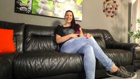 Sexy brunette gets his cock deep in her throat