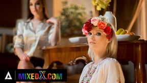 Mixedx Pervert Stepmother Amirah Adara Uses The Tiny Zazie Skymm For Her Sexual Needs