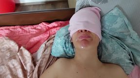 Crazy amateur couple in the bedroom. Hot foreplay with a partner, oil massage on the body.