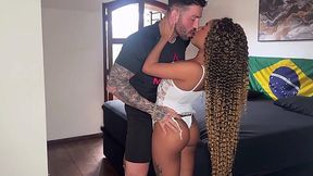 Interracial fuck with hot tiny tattooed Latina with long curly hair