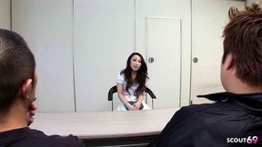 Multiple Creampies in Group Sex for Skinny Japanese Blindfold Girl at Uncensored Full AV Casting in Japan