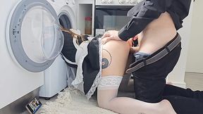 Stuck redhead in maid uniform got fucked in her pussy