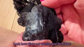 Worn dirty panties close up view! POV panties play masturbation with the captions.