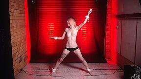 Stuck In Self Bondage :: BDSM Woman in White Cuffs and Red Gag