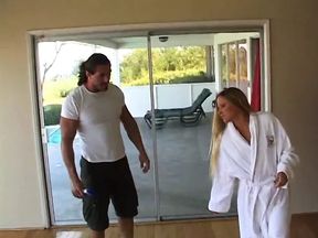Fit stud comes over to hot blonde's house to give a massage and ends up fucking her