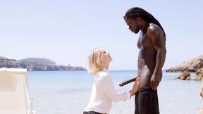 ”Mesmerizing Tiny Blonde Emily hops on monster black dick”