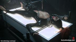 ”Ebony booty hooked on device bondage”