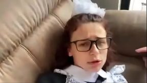 Naughty Maid gives a dirty blowjob and ass-fucked by her master