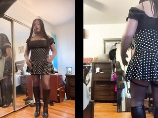Black Chick Danae in a Short Polka Dot Suit Fucking Her Vibrator