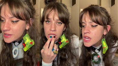 My sister's busty bff vibrates her pussy in front of me!!