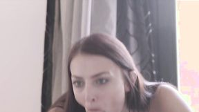 ”Tantalizing glam babe fucks in red stockings & eats cum”