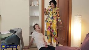 Pervy young lad caught by curvy granny and grants her awesome fuck