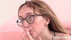 Blonde geek gets rough ass fucking and slapping