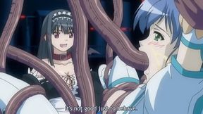 Cute maid gets all her holes plugged by an anime demon tentacles