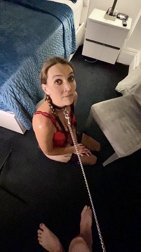 Collared, Leashed and Eating Ass