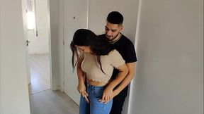 Married milf takes a sloppy birthday blowie and shows off her big booty in jeans
