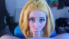 Cute girl in a Zelda cosplay gives me a nice blowjob and then rides my cock