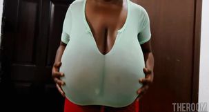 Ebony mom with Natural Monsters Tits - Big tits, boob play solo