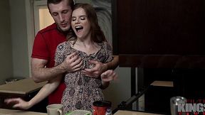 Kitchen quickie with stepmom while waiting for the kettle to boil