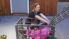 Caged And Gagged :: Double Penetration in Metal Cage with Dominatrix