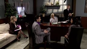 Intense Board Meeting Leads To A Wild Table Top Gang Bang