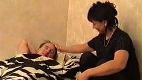 Chubby mature biology teacher practices her lessons with me