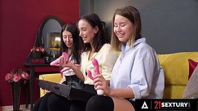 Slim Babes Dive Into Steamy Lesbian Threesome With Sex Toys