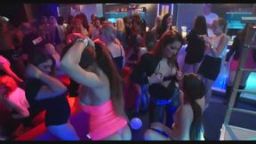 Wild night club party with dozens of young amateur girls