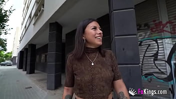 Brunette Latina gets a public street blowjob and doggystyle
