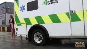 Naughty nurses having fun with two guys in the ambulance