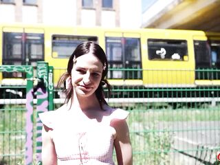 GERMAN SCOUT - Tiny 150cm Teen Dragon Fruit with lengthy labia and Mini Boobs at risky Outdoor Casting Bang