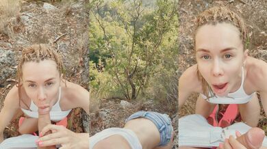 POV Suck me off - Quick blowjob outdoors - Mia Bandini