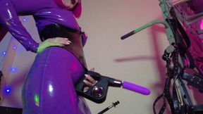 Fetish Rubber Dominatrix Eva Latex Purple Dress Mask Big Ass MILF Toys BDSM Femdom Solo Hot