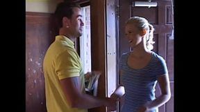 Seven cute teen coeds give blowjob and anal to lucky guy