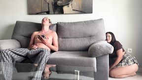 I Just Wanted Prank My Step Brother... But He Start Jerk Off on the Couch Thinking He Alone in Room