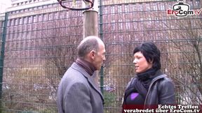 German grandpa flirts with housewife on the street and fucks her