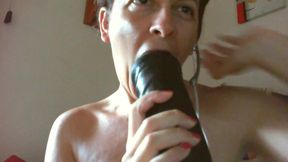 Huge dildos all in her wide open ass and pussy