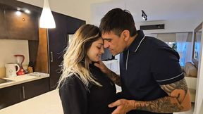 I Fuck My Stepbrother in the Kitchen When Her Horned Boyfriend Is Not There.