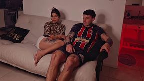 Bros Movie Night with My Stepsister Turned into a blowjob Fest When the Thirsty Slut Saw My Raging Hard-On