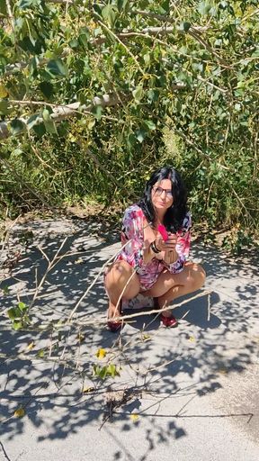 50 Plus Mature Beauty Masturbates Outdoor